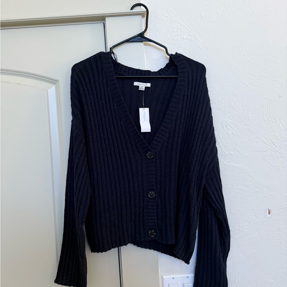 AE Navy Ribbed V-Neck Sweater